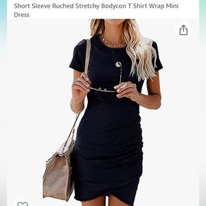 Tshirt wrap stretchy bodycon dress, Navy, size Large